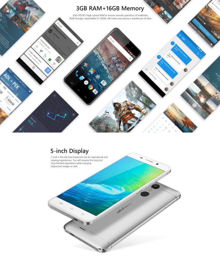 [HK Warehouse] Ulefone Metal, 3GB+16GB, Fingerprint Identification, 5.0 inch 2.5D Android 6.0 MTK6753 Octa Core up to 1.3GHz, OTG, Network: 4G