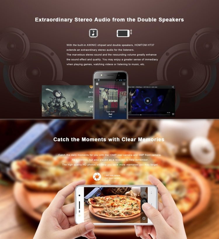 [HK Warehouse] HOMTOM HT37, 2GB+16GB, Fingerprint Identification, 5.0 inch 2.5D Android 6.0, MTK6580 Quad Core up to 1.3GHz, Network: 3G, Dual SIM, OTA, WiFi, BT, GPS, FM(Silver)