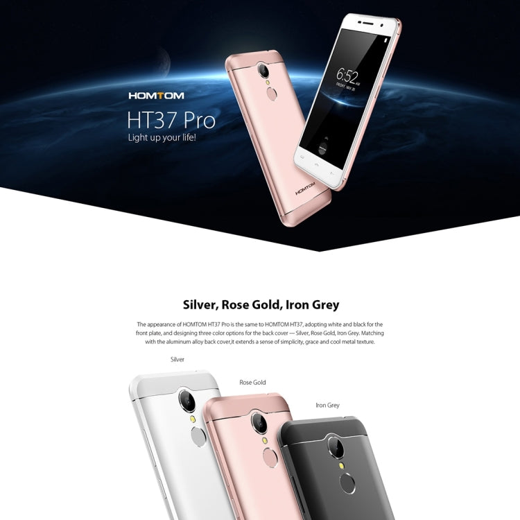 [HK Warehouse] HOMTOM HT37 Pro, 3GB+32GB, Music Breathing Light, Fingerprint Identification, 5.0 inch 2.5D Android 7.0 MTK6737 Quad Core up to 1.3GHz, Network: 4G, Dual SIM, OTG, WiFi, OTA, GPS(Rose Gold)