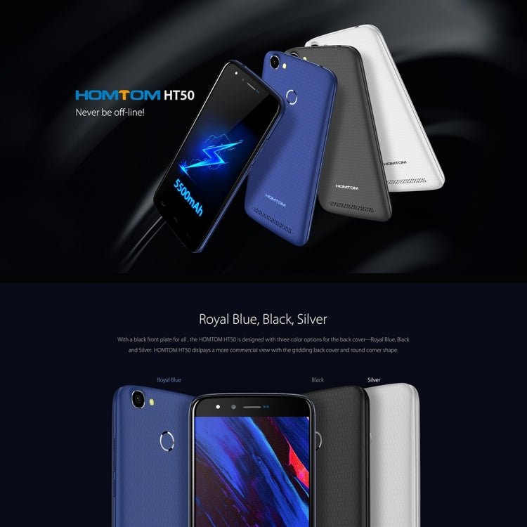 [HK Warehouse] HOMTOM HT50, 3GB+32GB, 5500mAh Battery, Fingerprint Identification, 5.5 inch 2.5D Android 7.0, MTK6737 Quad Core up to 1.3GHz, Network: 4G, Dual SIM(Silver)