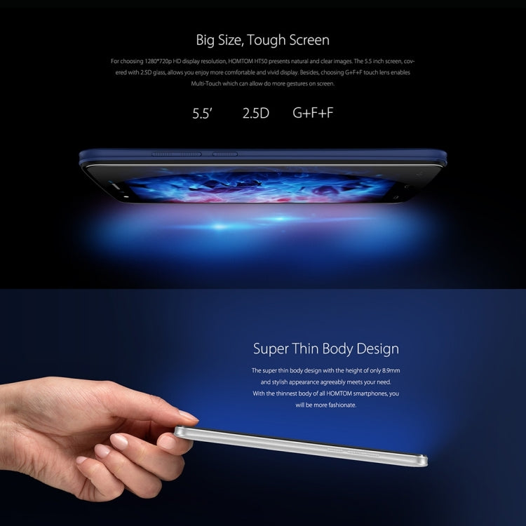 [HK Warehouse] HOMTOM HT50, 3GB+32GB, 5500mAh Battery, Fingerprint Identification, 5.5 inch 2.5D Android 7.0, MTK6737 Quad Core up to 1.3GHz, Network: 4G, Dual SIM(Silver)