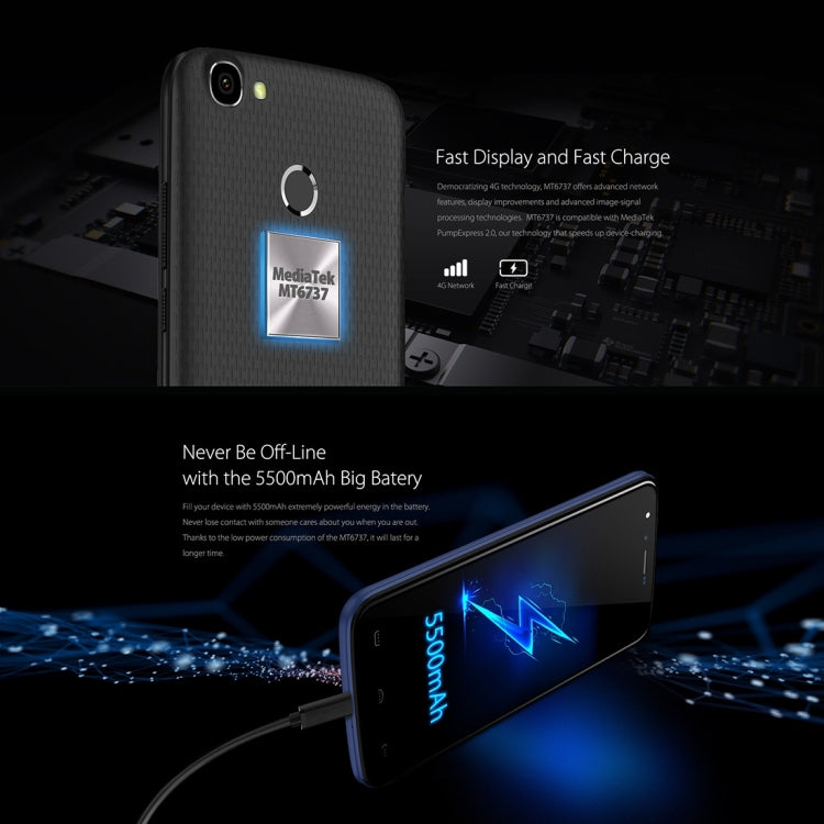 [HK Warehouse] HOMTOM HT50, 3GB+32GB, 5500mAh Battery, Fingerprint Identification, 5.5 inch 2.5D Android 7.0, MTK6737 Quad Core up to 1.3GHz, Network: 4G, Dual SIM(Silver)