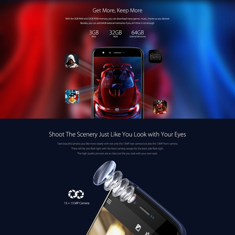 [HK Warehouse] HOMTOM HT50, 3GB+32GB, 5500mAh Battery, Fingerprint Identification, 5.5 inch 2.5D Android 7.0, MTK6737 Quad Core up to 1.3GHz, Network: 4G, Dual SIM(Silver)