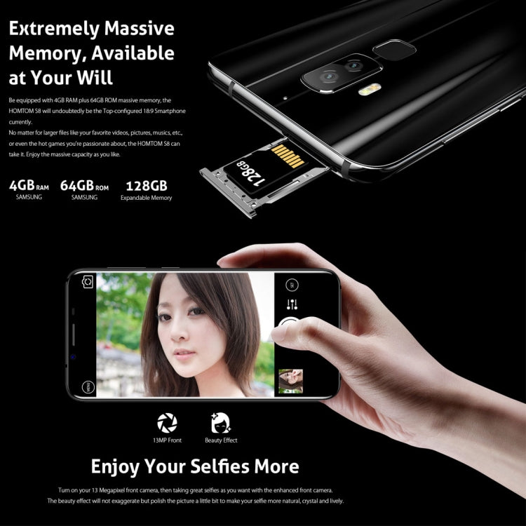 [HK Warehouse] HOMTOM S8, 4GB+64GB, Dual Back Cameras, Fingerprint Identification, 5.7 inch 2.5D Android 7.0 MTK6750T Octa Core up to 1.5GHz, Network: 4G, Dual SIM, OTG, WiFi, OTA, GPS(Blue)