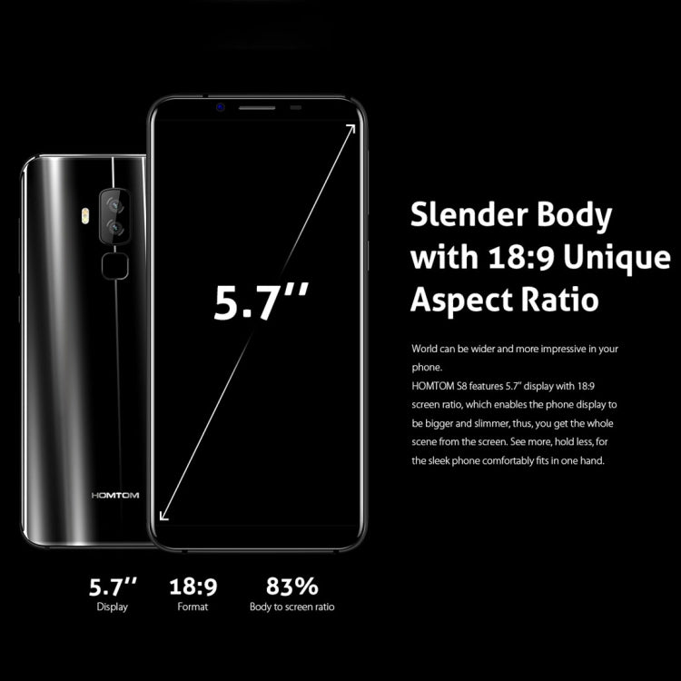 [HK Warehouse] HOMTOM S8, 4GB+64GB, Dual Back Cameras, Fingerprint Identification, 5.7 inch 2.5D Android 7.0 MTK6750T Octa Core up to 1.5GHz, Network: 4G, Dual SIM, OTG, WiFi, OTA, GPS(Blue)