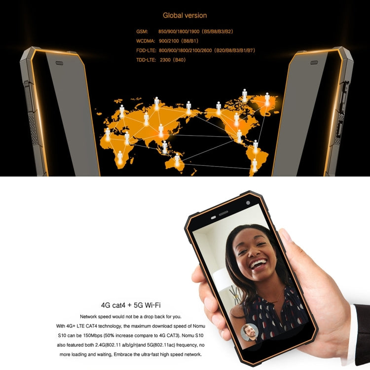 NOMU S10 Triple Proofing Phone, 2GB+16GB, IP68 Waterproof Dustproof Shockproof, 5000mAh Battery, 5.0 inch Sharp Android 6.0 MTK6737T Quad Core up to 1.5GHz, Network: 4G, Dual SIM, OTG