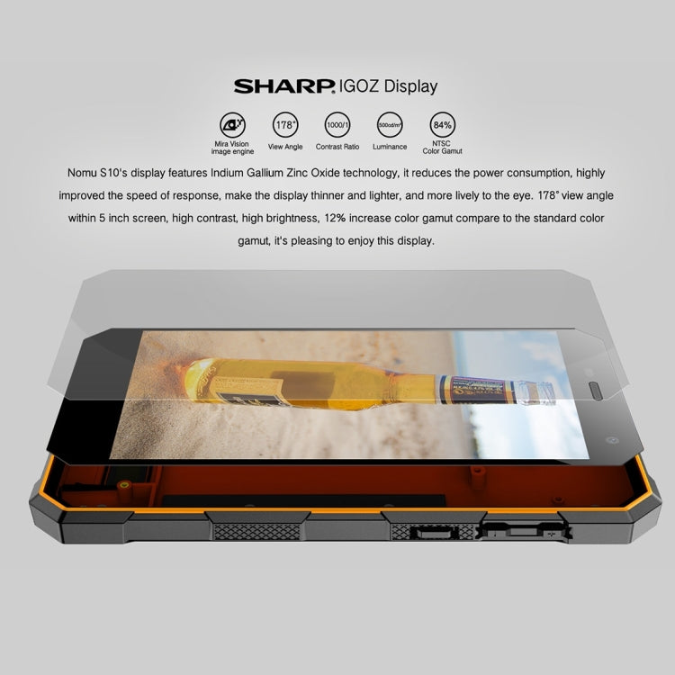 NOMU S10 Triple Proofing Phone, 2GB+16GB, IP68 Waterproof Dustproof Shockproof, 5000mAh Battery, 5.0 inch Sharp Android 6.0 MTK6737T Quad Core up to 1.5GHz, Network: 4G, Dual SIM, OTG