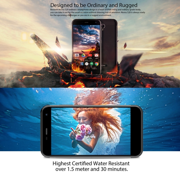 [HK Warehouse] NOMU S20 Triple Proofing Phone, 3GB+32GB, IP68 Waterproof Dustproof Shockproof, 5.0 inch Sharp Android 6.0 MTK6737 Quad Core up to 1.5GHz, Network: 4G, Dual SIM, OTG(Black)