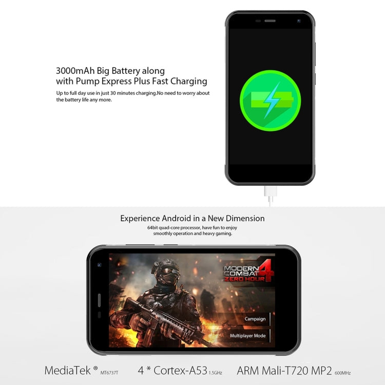 [HK Warehouse] NOMU S20 Triple Proofing Phone, 3GB+32GB, IP68 Waterproof Dustproof Shockproof, 5.0 inch Sharp Android 6.0 MTK6737 Quad Core up to 1.5GHz, Network: 4G, Dual SIM, OTG(Black)