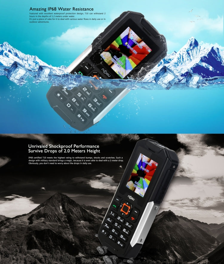 [HK Warehouse] NOMU T10 Triple Proofing Phone, IP68 Waterproof Dustproof Shockproof, 2800mAh Battery, MTK6261A, Dual SIM, SOS, FM, Flashlight(Black)