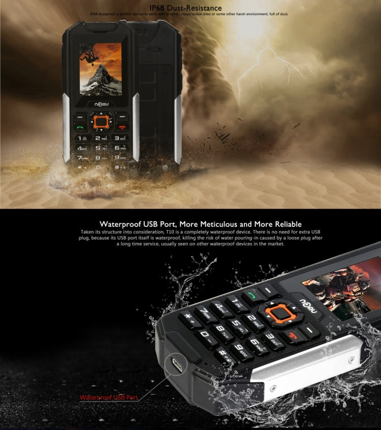[HK Warehouse] NOMU T10 Triple Proofing Phone, IP68 Waterproof Dustproof Shockproof, 2800mAh Battery, MTK6261A, Dual SIM, SOS, FM, Flashlight(Black)