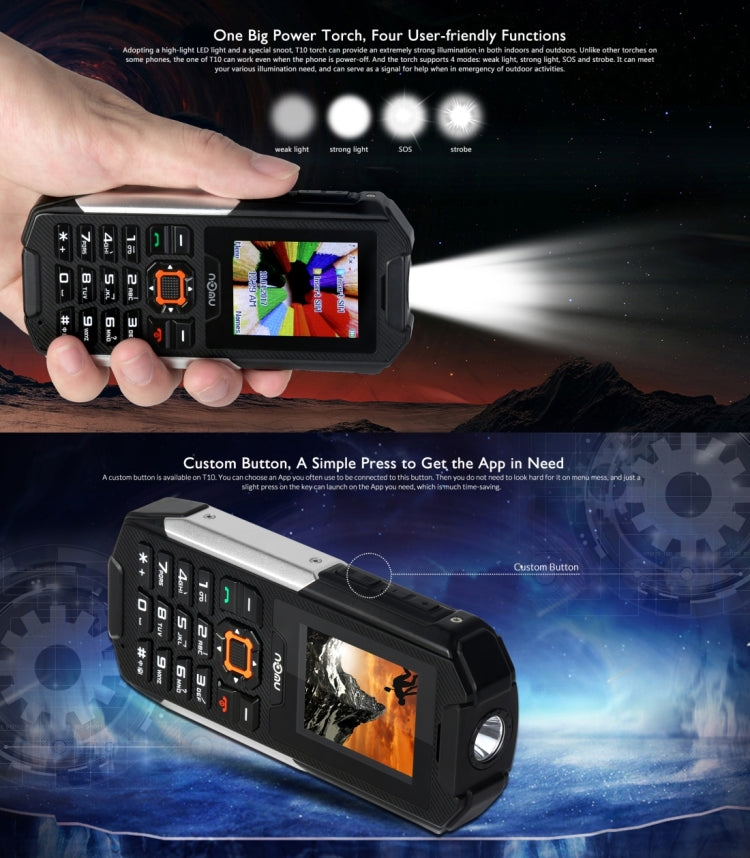 [HK Warehouse] NOMU T10 Triple Proofing Phone, IP68 Waterproof Dustproof Shockproof, 2800mAh Battery, MTK6261A, Dual SIM, SOS, FM, Flashlight(Black)