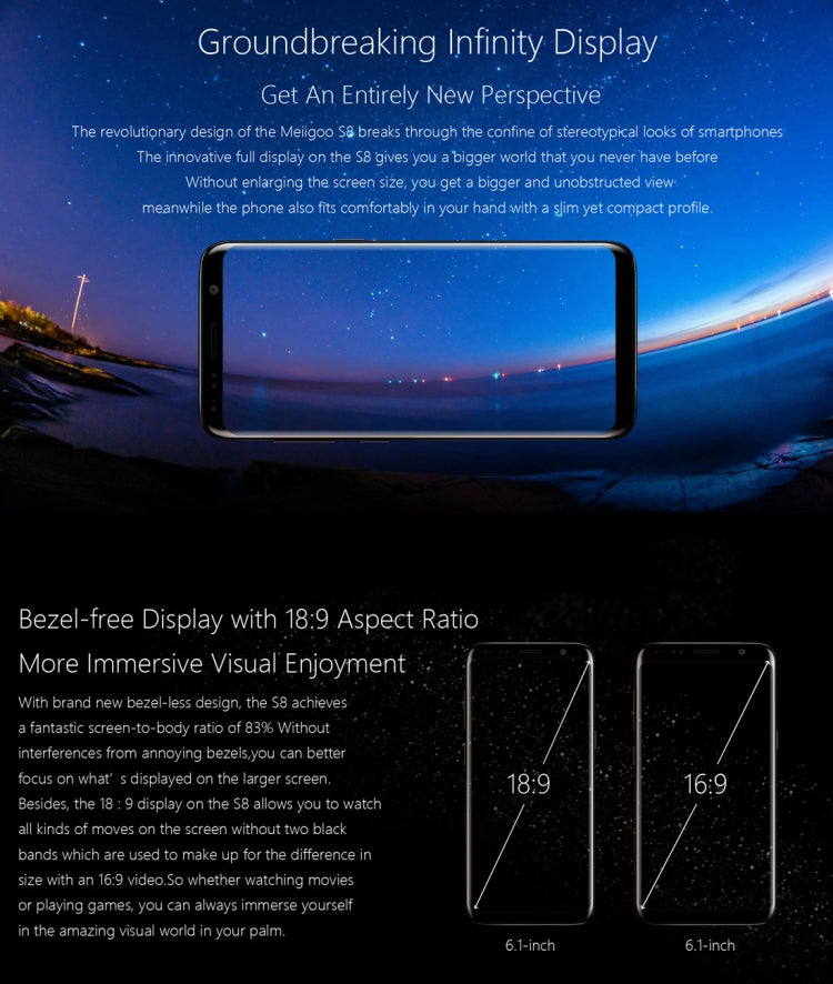 Meiigoo S8, 4GB+64GB, Dual Back Cameras, Fingerprint Identification, 6.1 inch 3D Arc Android 7.0 MTK6750T Octa Core up to 1.5GHz, Network: 4G(Gold)