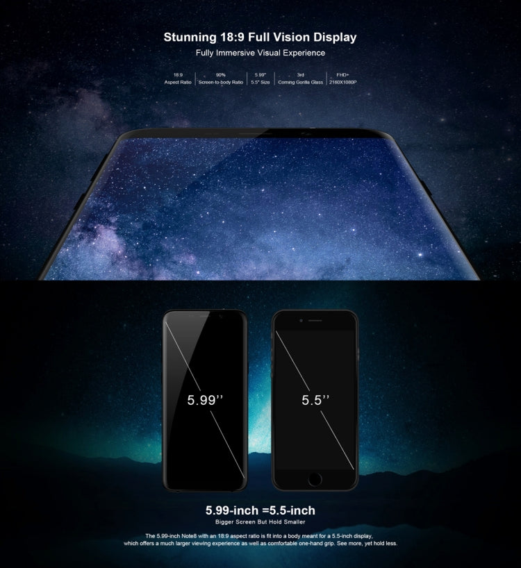 Meiigoo Note 8, 4GB+64GB, Dual Back Cameras, Face & Fingerprint Identification, 5.99 inch Dual-side 3D Arc Glass Android 7.0 MTK6750T Octa Core up to 1.5GHz, Network: 4G(Gold)