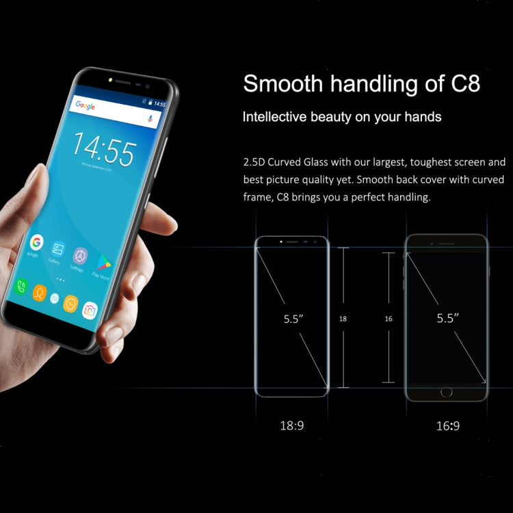 [HK Warehouse] OUKITEL C8, 2GB+16GB, Network: 3G, Fingerprint Identification, 5.5 inch Android 7.0 MTK6850A Quad Core up to 1.3GHz, Dual SIM