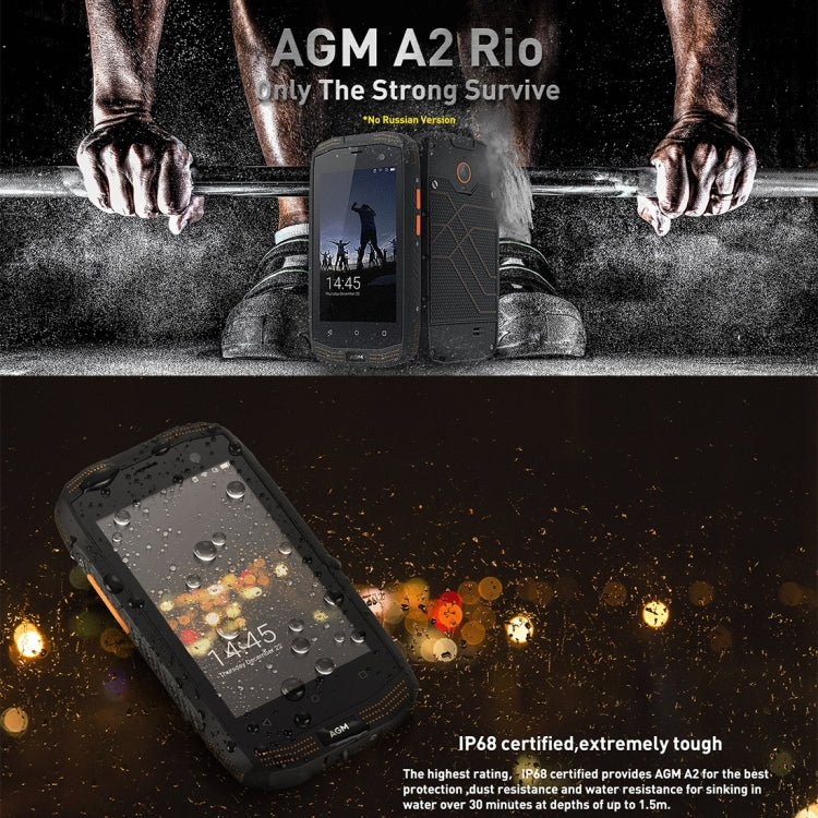 AGM A2 Triple Proofing Phone, 2GB+16GB, IP68 Waterproof Dustproof Shockproof, 4.0 inch Android 5.1 Qualcomm MSM8909 Quad Core, Network: 4G, Dual SIM, OTG, NFC(Black)