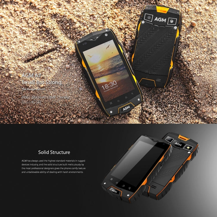 AGM A7 Triple Proofing Phone, 2GB+16GB, IP68 Waterproof Dustproof Shockproof, 4.0 inch Android 6.0 Qualcomm MSM8909 Quad Core, Network: 4G, Dual SIM, OTG(Orange)