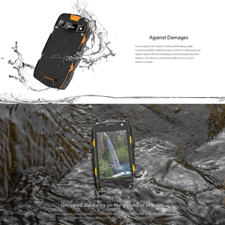 AGM A7 Triple Proofing Phone, 2GB+16GB, IP68 Waterproof Dustproof Shockproof, 4.0 inch Android 6.0 Qualcomm MSM8909 Quad Core, Network: 4G, Dual SIM, OTG(Orange)