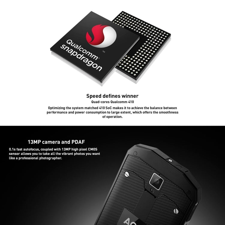 [HK Warehouse] AGM A8 Triple Proofing Phone, 4GB+64GB, EU Version, 4050mAh Battery, IP68 Waterproof Dustproof Shockproof, 5.0 inch Android 7.0 Qualcomm MSM8916 Quad Core, Network: 4G, Dual SIM, OTG, NFC(Black)