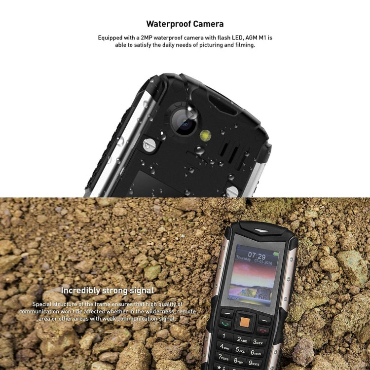 AGM M1 Triple Proofing Phone, IP68 Waterproof Dustproof Shockproof, 2570mAh Battery, SC7701, Network: 3G, Dual SIM, FM, TF(Black)