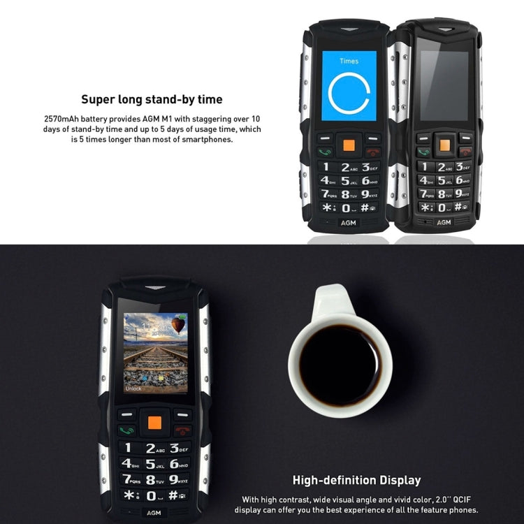 AGM M1 Triple Proofing Phone, IP68 Waterproof Dustproof Shockproof, 2570mAh Battery, SC7701, Network: 3G, Dual SIM, FM, TF(Black)