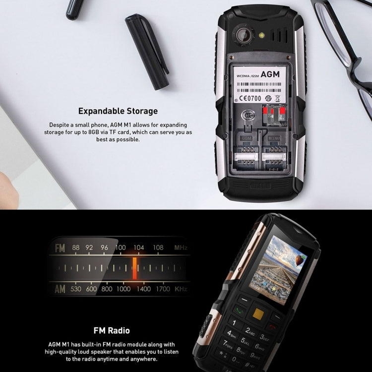 AGM M1 Triple Proofing Phone, IP68 Waterproof Dustproof Shockproof, 2570mAh Battery, SC7701, Network: 3G, Dual SIM, FM, TF(Black)