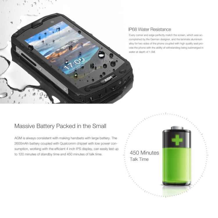 AGM A8 mini Triple Proofing Phone, 1GB+8GB, IP68 Waterproof Dustproof Shockproof, 4.0 inch Android 7.1.1 Qualcomm MSM8909 Quad Core, Network: 4G, Dual SIM, OTG(Black)