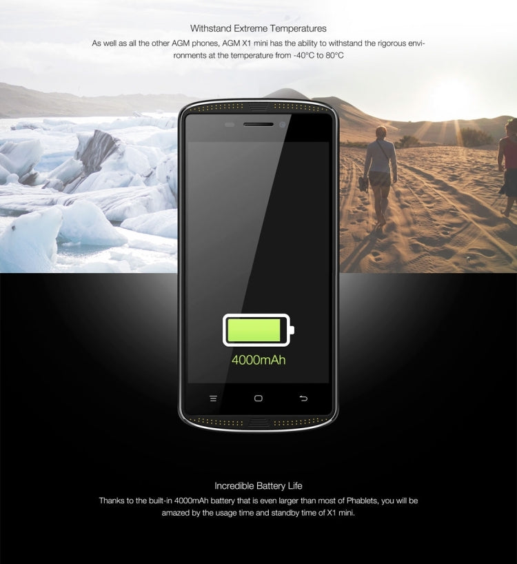 AGM  X1 mini Triple Proofing Phone, 2GB+16GB, 4000mAh Battery, IP68 Waterproof Dustproof Shockproof, 5.0 inch Android 6.0 Qualcomm MSM8909 Quad Core, Network: 4G,  Dual SIM(Black)