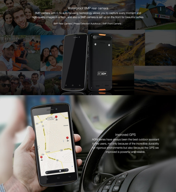 AGM  X1 mini Triple Proofing Phone, 2GB+16GB, 4000mAh Battery, IP68 Waterproof Dustproof Shockproof, 5.0 inch Android 6.0 Qualcomm MSM8909 Quad Core, Network: 4G,  Dual SIM(Black)