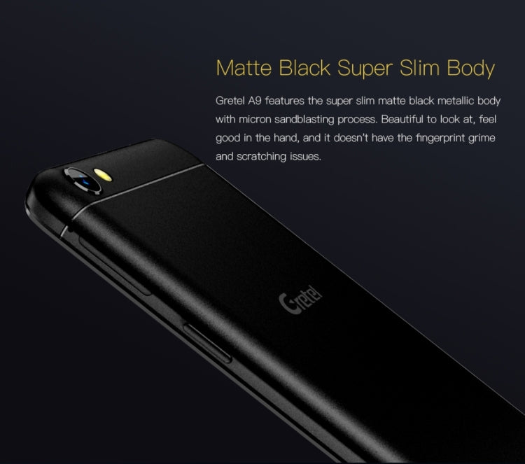 [HK Warehouse] Gretel A9, 2GB+16GB, Front Fingerprint Identification Home Key, Dual SIM, Dual Camera, 5.0 inch Android 6.0 MT6737 Quad Core 1.25GHz, Network: 4G/3G/2G