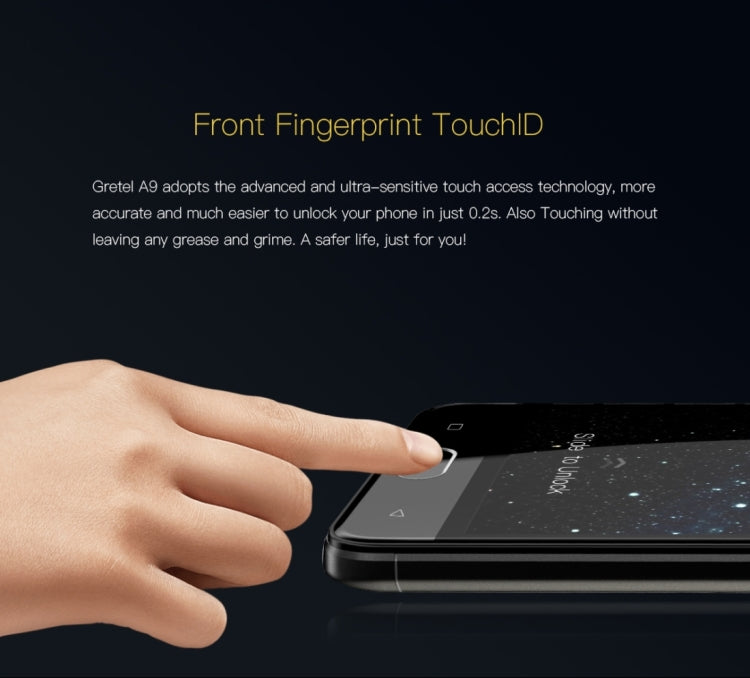 [HK Warehouse] Gretel A9, 2GB+16GB, Front Fingerprint Identification Home Key, Dual SIM, Dual Camera, 5.0 inch Android 6.0 MT6737 Quad Core 1.25GHz, Network: 4G/3G/2G