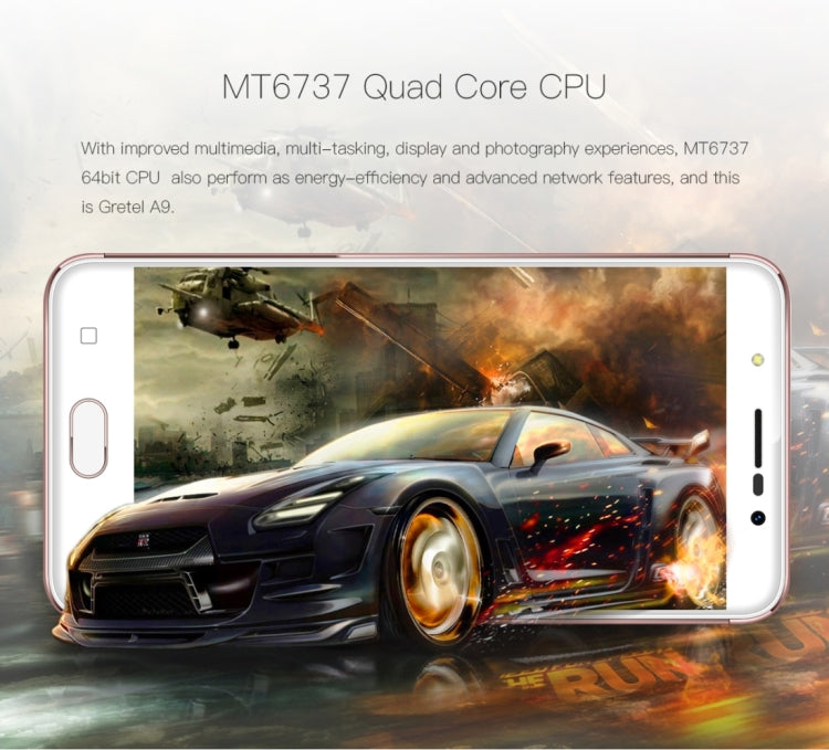 [HK Warehouse] Gretel A9, 2GB+16GB, Front Fingerprint Identification Home Key, Dual SIM, Dual Camera, 5.0 inch Android 6.0 MT6737 Quad Core 1.25GHz, Network: 4G/3G/2G