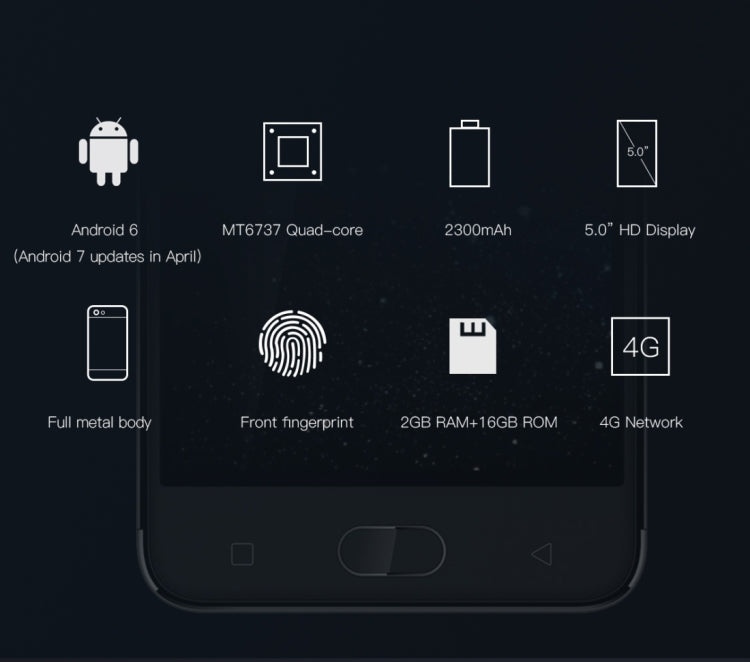 [HK Warehouse] Gretel A9, 2GB+16GB, Front Fingerprint Identification Home Key, Dual SIM, Dual Camera, 5.0 inch Android 6.0 MT6737 Quad Core 1.25GHz, Network: 4G/3G/2G