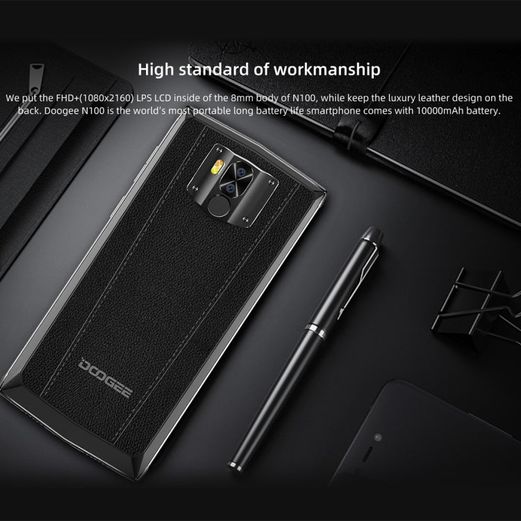 [HK Warehouse] DOOGEE N100, 4GB+64GB, Dual Back Cameras, Face ID & Fingerprint Identification, 10000mAh Battery, 5.99 inch Android 9.0 Pie MTK6763 Helio P23 Octa Core up to 2.0GHz, Network: 4G, Dual SIM (Dark Knight)