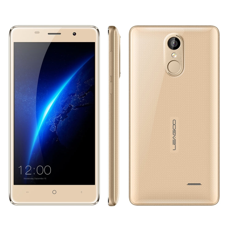 [HK Warehouse] LEAGOO M5, 2GB+16GB, Fingerprint Identification, 5 inch Freeme OS 6.0, MTK6580A Quad Core 1.3GHz, Network: 3G(Gold)