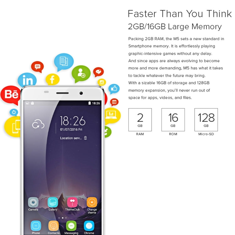 [HK Warehouse] LEAGOO M5, 2GB+16GB, Fingerprint Identification, 5 inch Freeme OS 6.0, MTK6580A Quad Core 1.3GHz, Network: 3G(Gold)