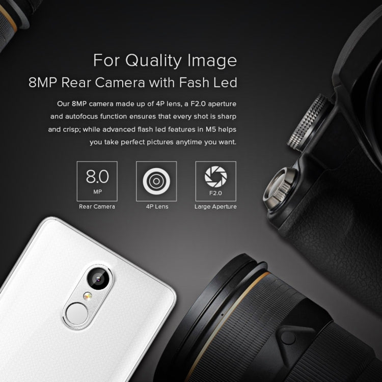 [HK Warehouse] LEAGOO M5, 2GB+16GB, Fingerprint Identification, 5 inch Freeme OS 6.0, MTK6580A Quad Core 1.3GHz, Network: 3G(Gold)