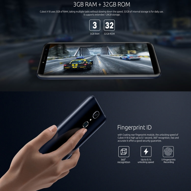 [HK Warehouse] CUBOT X18, 3GB+32GB, Fingerprint Identification, 5.7 inch Android 7.0 MTK6737T Quad-Core up to 1.5GHz,  Network: 4G, Dual SIM