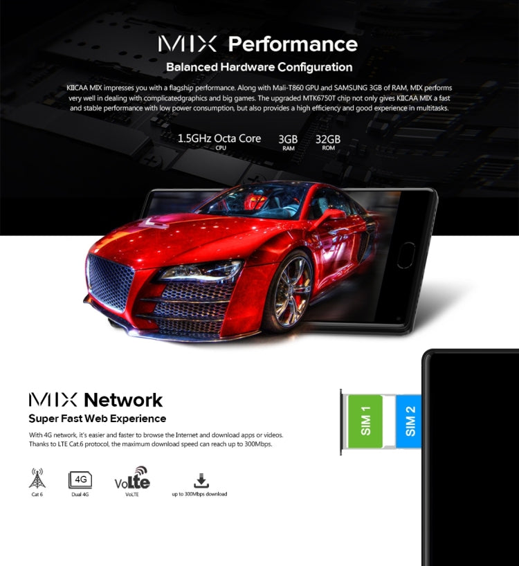 LEAGOO KIICAA MIX, 3GB+32GB, Dual Back Cameras, Fingerprint Identification, 5.5 inch 2.5D Curved Full Screen, LEAGOO OS 3.0 (Android 7.0) MTK6750T Octa Core up to 1.5GHz, Network: 4G, Dual SIM(Black)