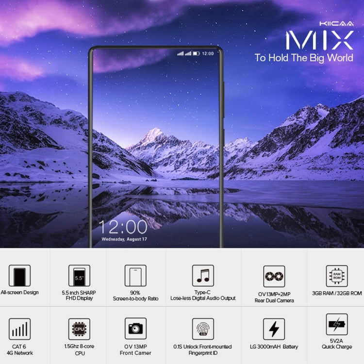 LEAGOO KIICAA MIX, 3GB+32GB, Dual Back Cameras, Fingerprint Identification, 5.5 inch 2.5D Curved Full Screen, LEAGOO OS 3.0 (Android 7.0) MTK6750T Octa Core up to 1.5GHz, Network: 4G, Dual SIM(Black)