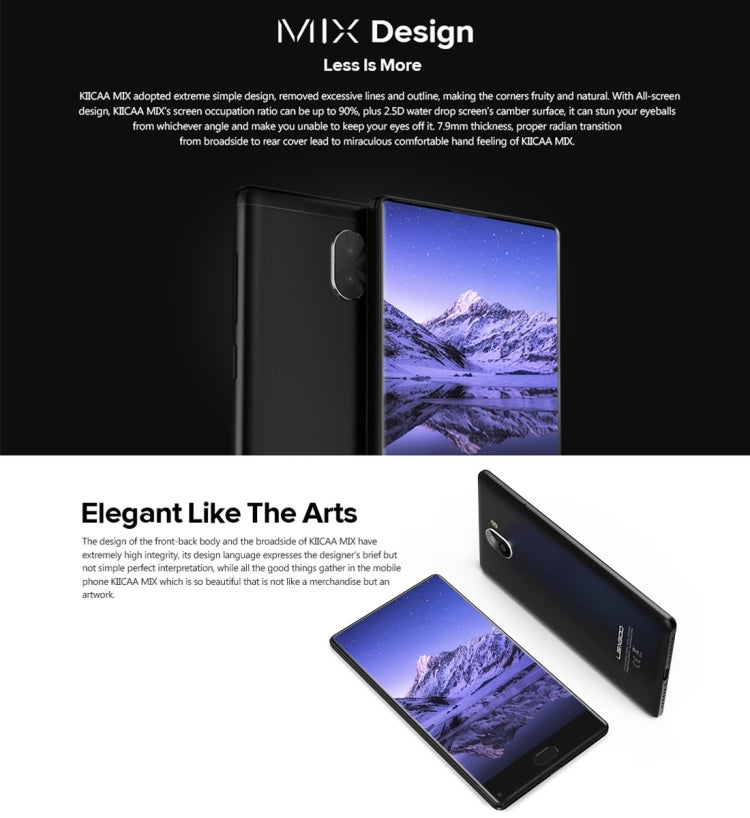 LEAGOO KIICAA MIX, 3GB+32GB, Dual Back Cameras, Fingerprint Identification, 5.5 inch 2.5D Curved Full Screen, LEAGOO OS 3.0 (Android 7.0) MTK6750T Octa Core up to 1.5GHz, Network: 4G, Dual SIM(Black)