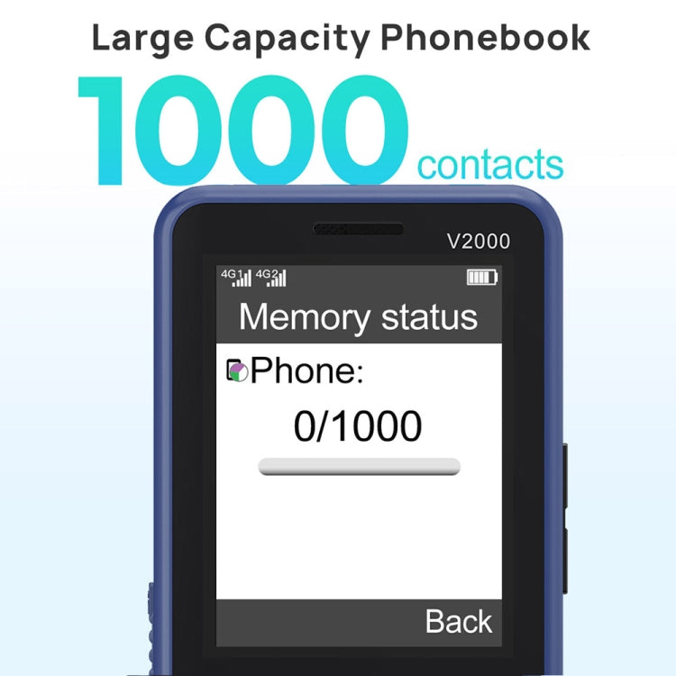 UNIWA V2000 Elder Keypad Phone, 2.4 inch Unisoc T107, 1700mAh Battery, LED Flashlight, SOS, Network: 4G, EU Plug
