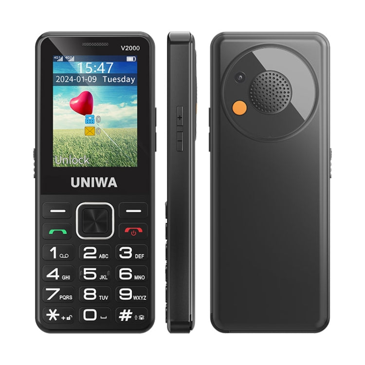 UNIWA V2000 Elder Keypad Phone, 2.4 inch Unisoc T107, 1700mAh Battery, LED Flashlight, SOS, Network: 4G, US Plug
