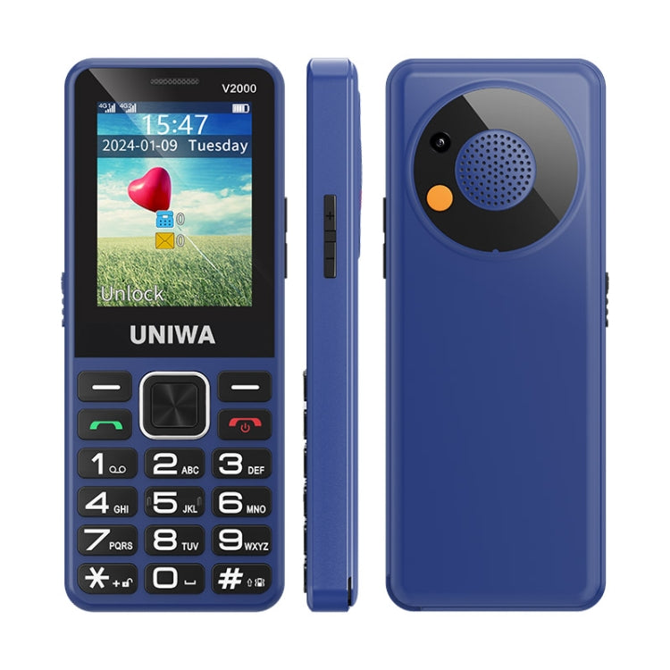 UNIWA V2000 Elder Keypad Phone, 2.4 inch Unisoc T107, 1700mAh Battery, LED Flashlight, SOS, Network: 4G, US Plug