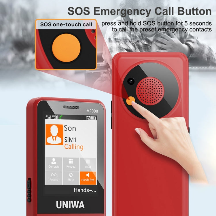 UNIWA V2000 Elder Keypad Phone, 2.4 inch Unisoc T107, 1700mAh Battery, LED Flashlight, SOS, Network: 4G, US Plug