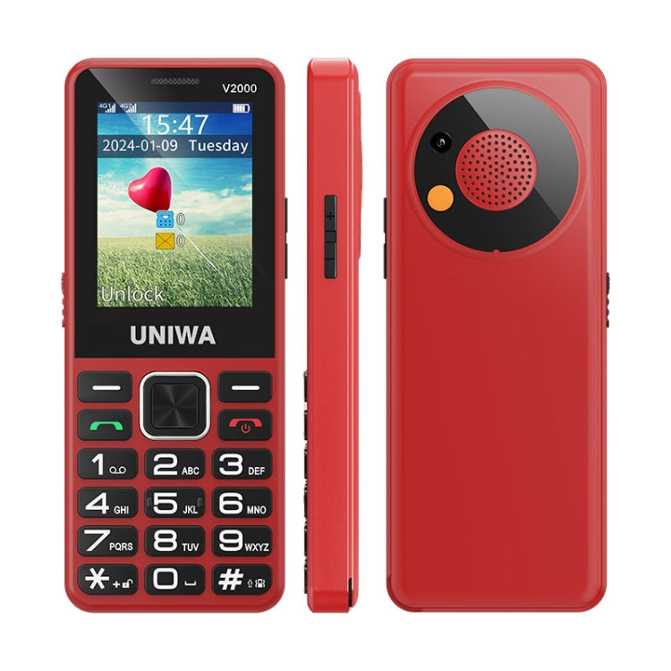 UNIWA V2000 Elder Keypad Phone, 2.4 inch Unisoc T107, 1700mAh Battery, LED Flashlight, SOS, Network: 4G, UK Plug