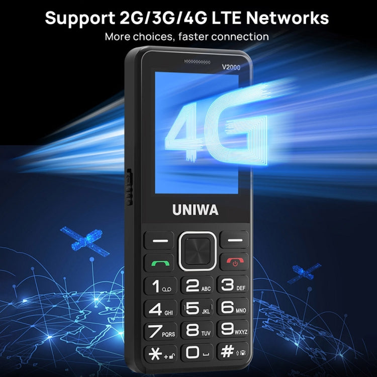 UNIWA V2000 Elder Keypad Phone, 2.4 inch Unisoc T107, 1700mAh Battery, LED Flashlight, SOS, Network: 4G, UK Plug