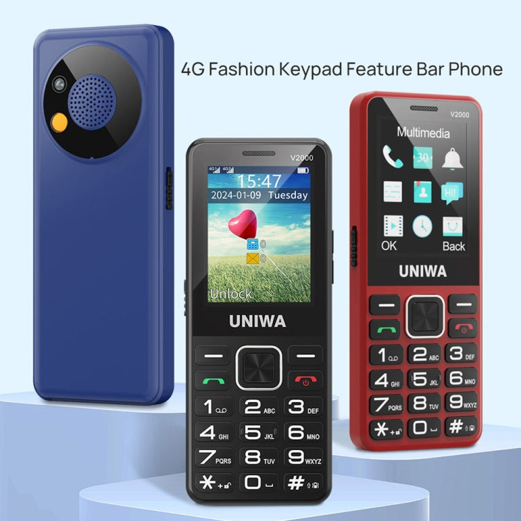 UNIWA V2000 Elder Keypad Phone, 2.4 inch Unisoc T107, 1700mAh Battery, LED Flashlight, SOS, Network: 4G, AU Plug