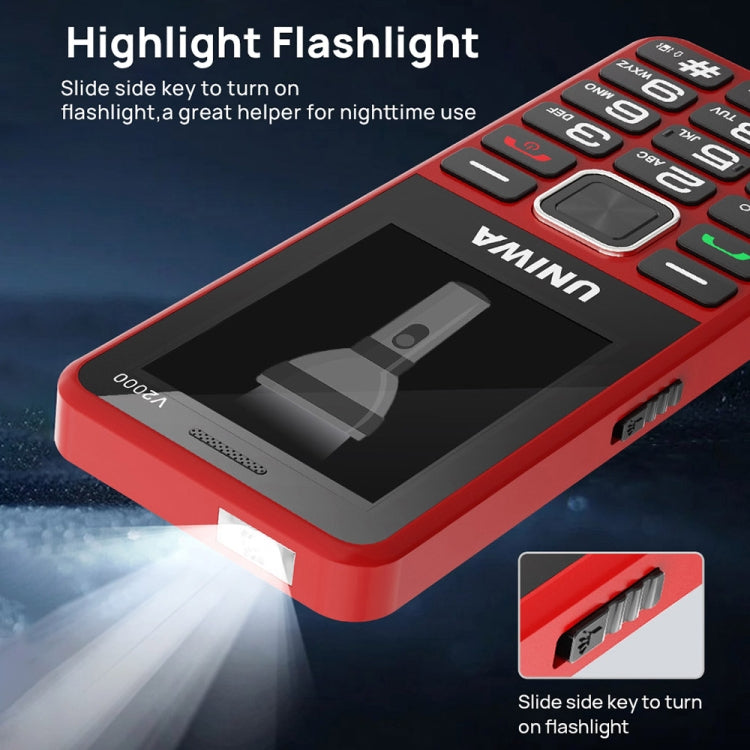 UNIWA V2000 Elder Keypad Phone, 2.4 inch Unisoc T107, 1700mAh Battery, LED Flashlight, SOS, Network: 4G, AU Plug