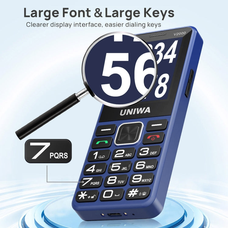 UNIWA V2000 Elder Keypad Phone, 2.4 inch Unisoc T107, 1700mAh Battery, LED Flashlight, SOS, Network: 4G, AU Plug